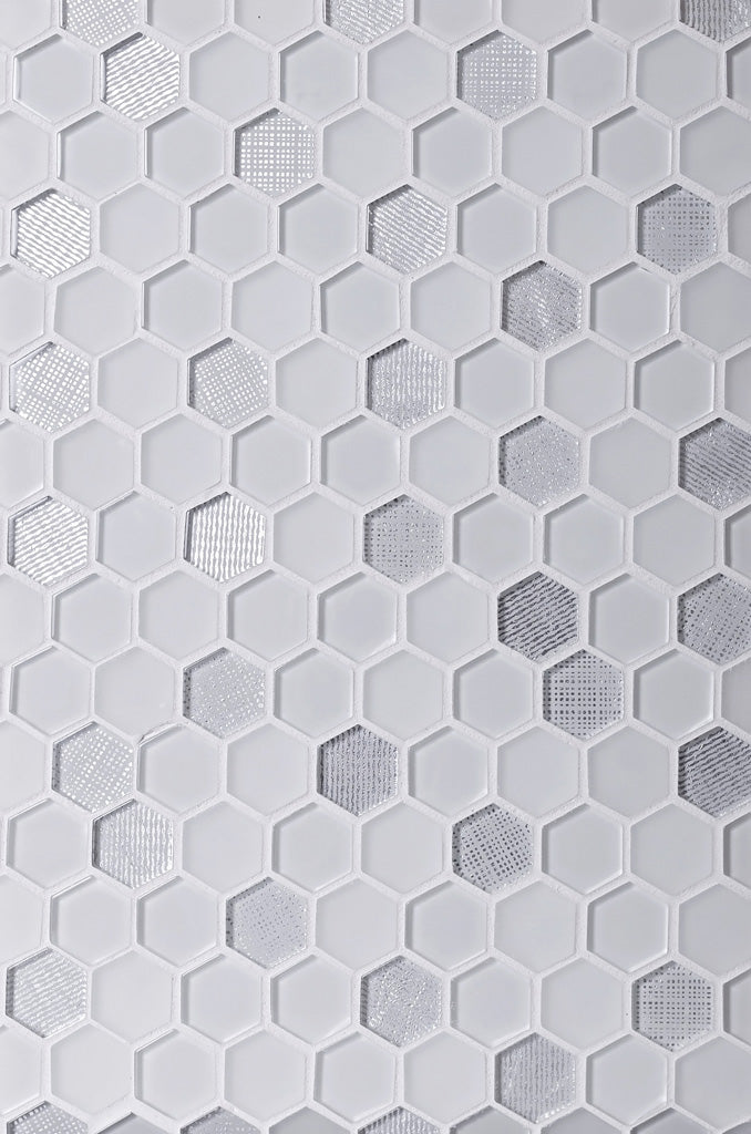 White 12x12 Hexagon Glossy Matte Glass Mosaic Tile (5 pack, 4.83 sq ft/case) - Sample