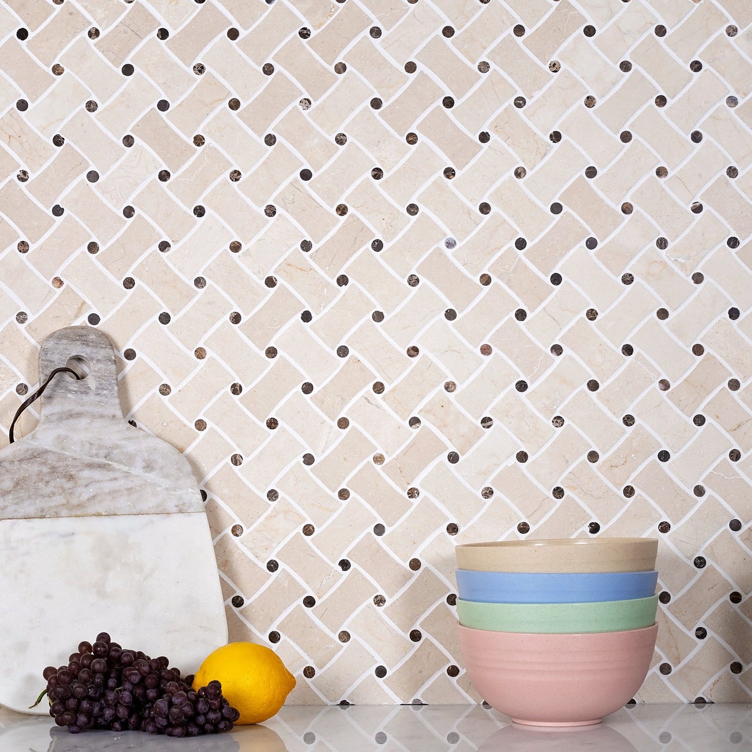 Beige 11x11 Polished Basketweave Crema Marfil Emperador Dark Mosaic Tile (5 pack, 4.2 sq ft/case) - Sample