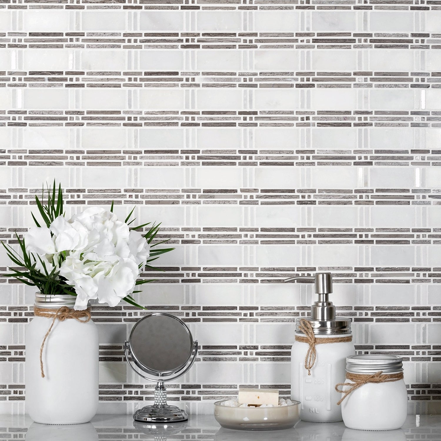 White 12x12 Polished Brick Marble Mosaic Tile (5 pack, 5 sq ft/case) - Sample