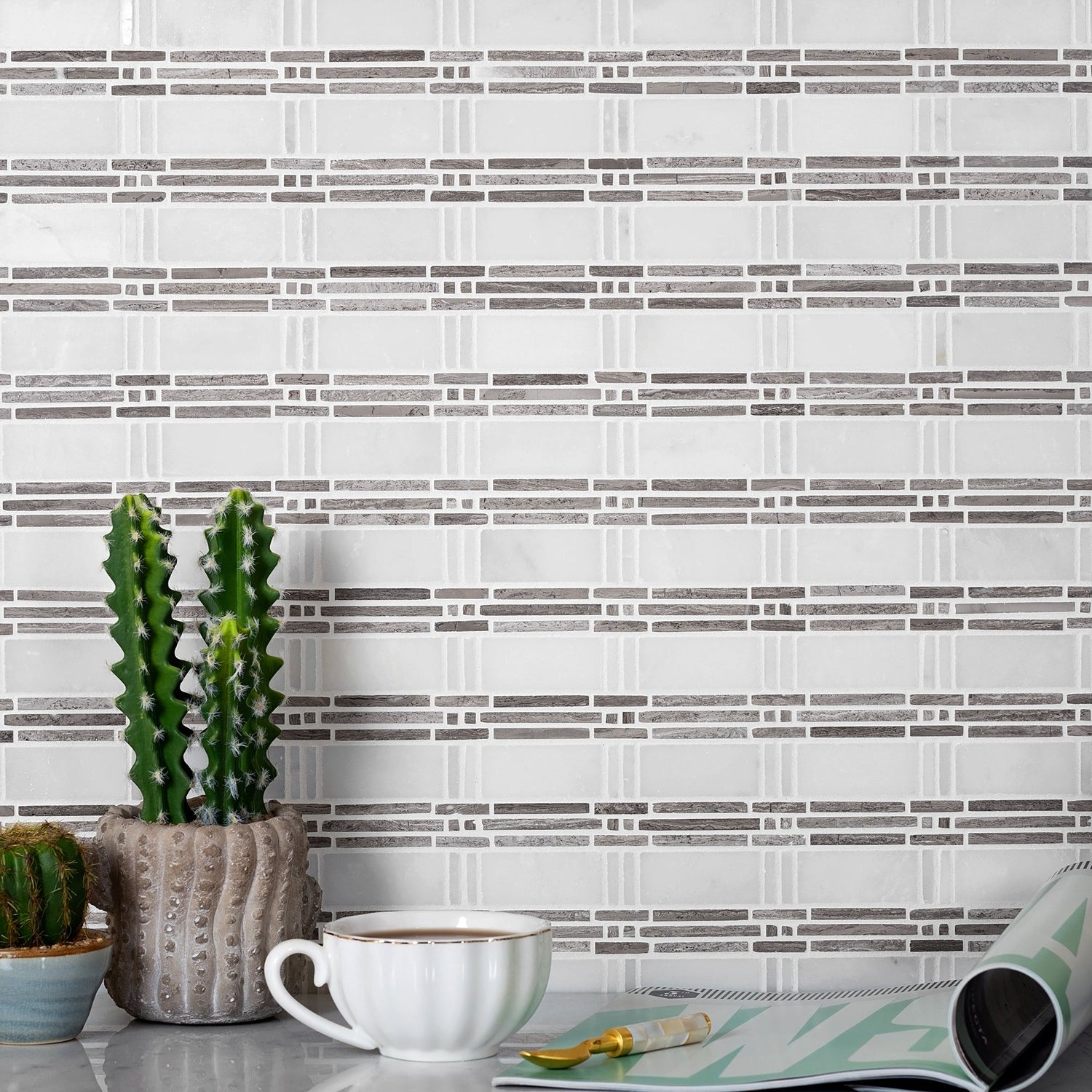 White 12x12 Polished Brick Marble Mosaic Tile (5 pack, 5 sq ft/case) - Sample