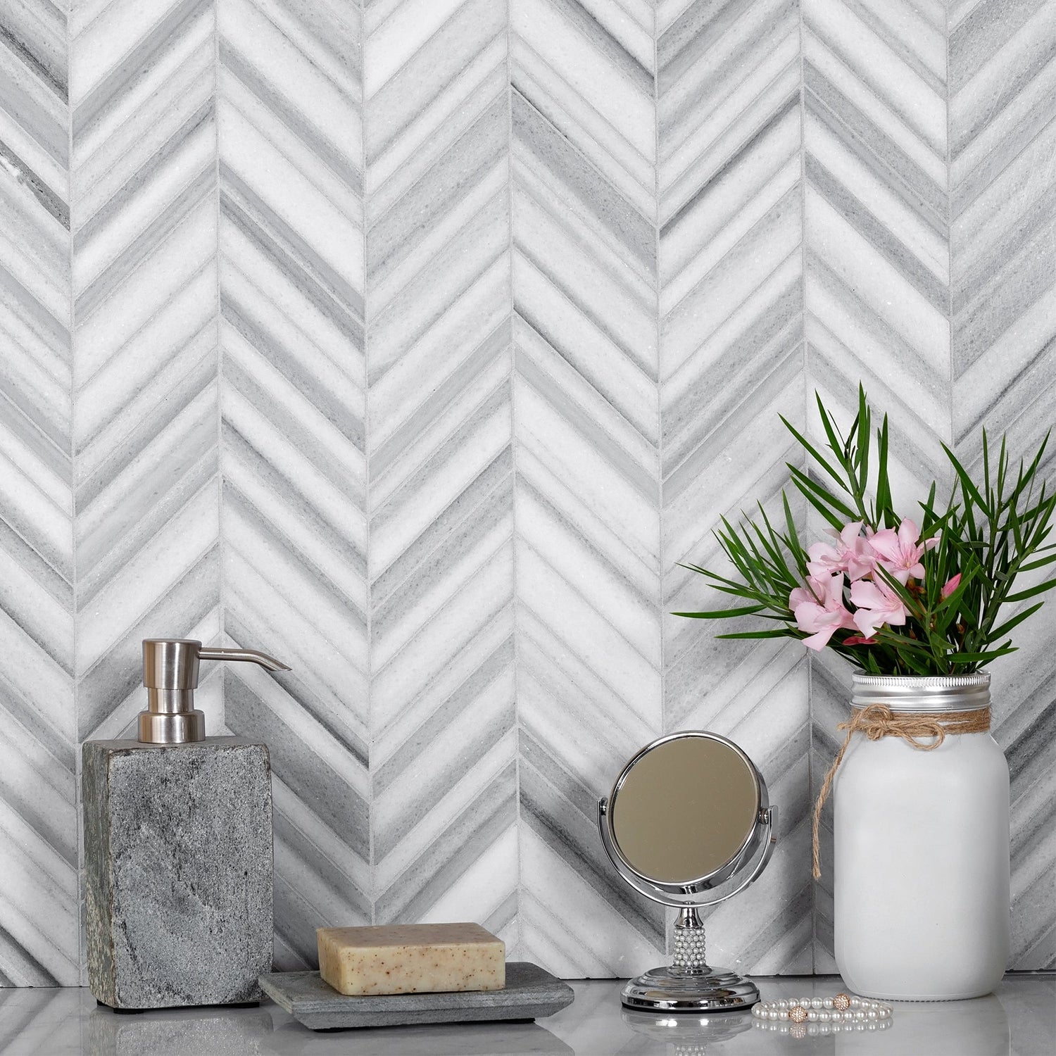 Gray 12x12 Polished Herringbone Equator Mosaic Tile (5 pack, 5.08 sq ft/case) - Sample