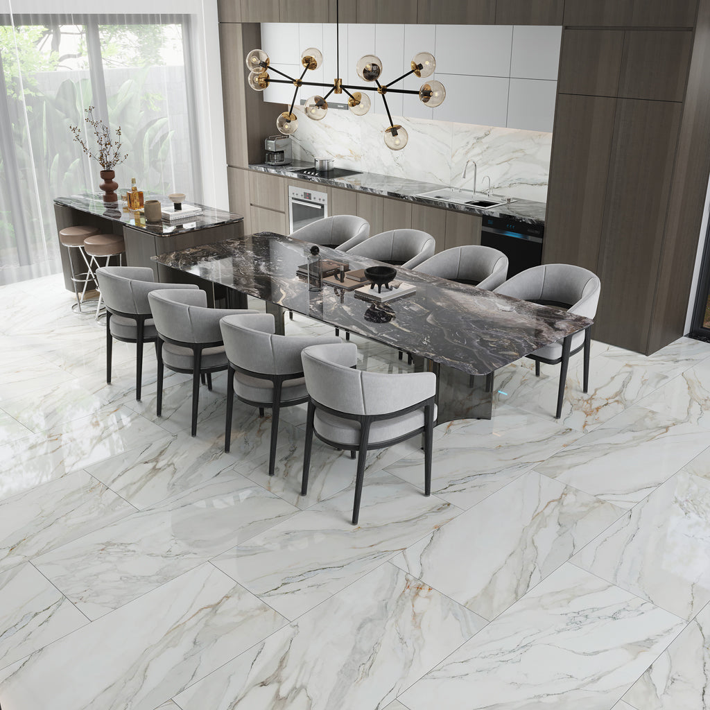 White with Gray Vein 24x48 Polished Porcelain Large Format Tile (2 pack, 15.42 sq ft/case)