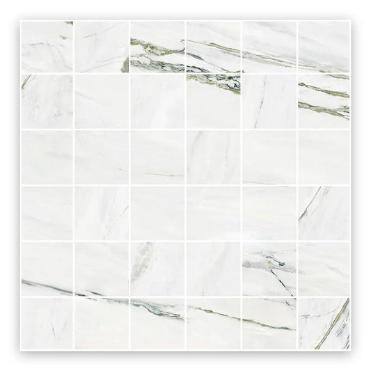 White Green Vein 12x12 Polished Square Porcelain Mosaic Tile (11 pack, 10.65 sq ft/case) - Sample