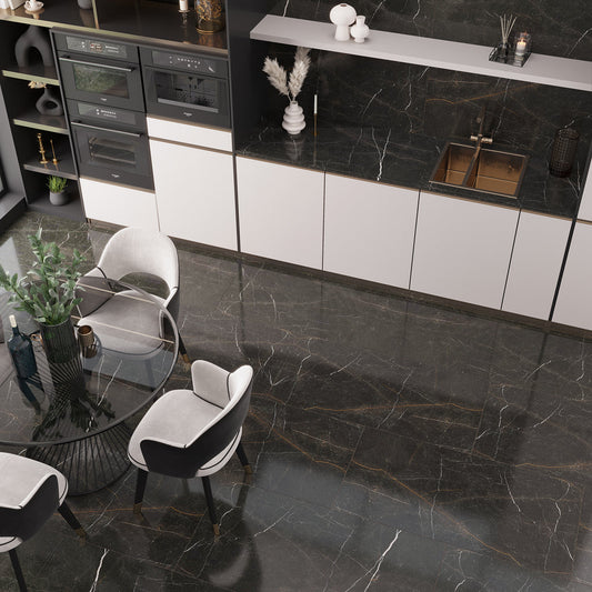 Sable Black 24x48 Polished Porcelain Large Format Tile (2 pack, 15.55 sq ft/case) - Sample