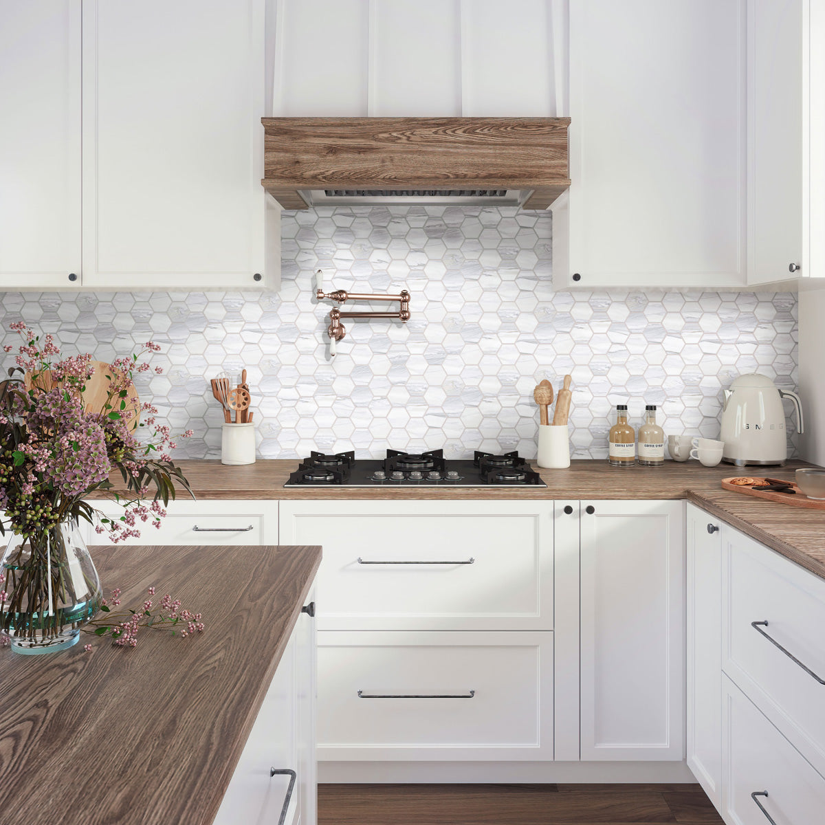 Cotton White 9x13 Polished Hexagon Porcelain Mosaic Tile (9 pack, 7.09 sq ft/case)