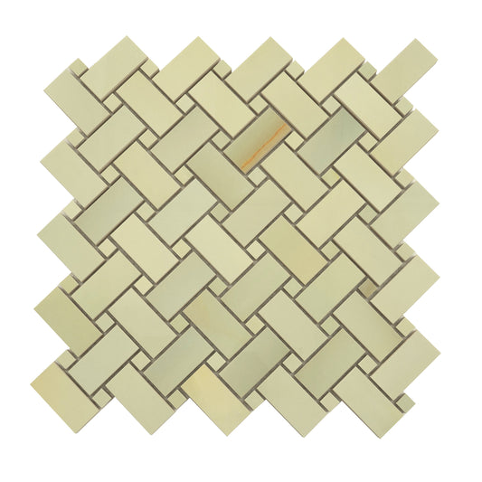 Splendor 12x12 Celadon Giada Porcelain Mosaic Onyx Basketweave Wall and Floor Tile (5 Pack, 4.84 sq ft/case) - Sample