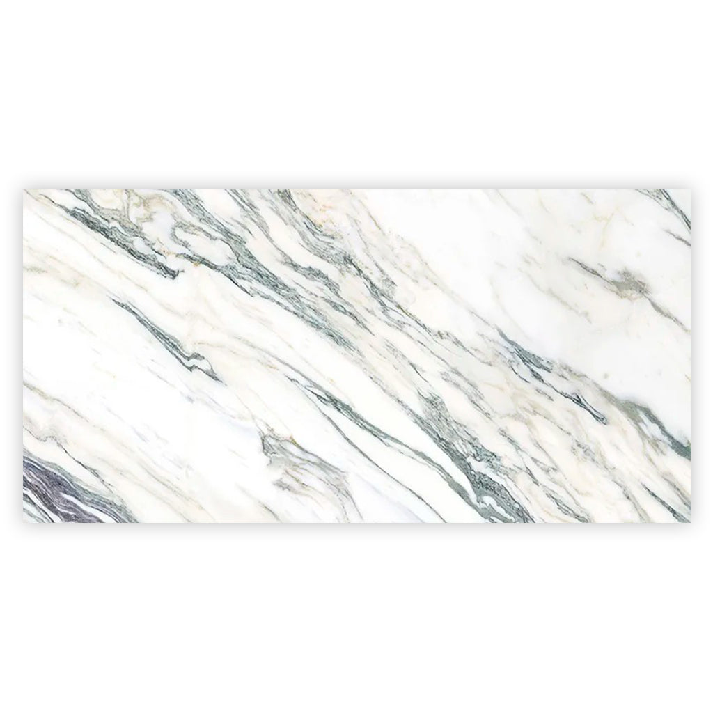 Ivory white with Green Vein 24x48 Polished Porcelain Large Format Tile (2 pack, 15.5 sq ft/case) - Sample