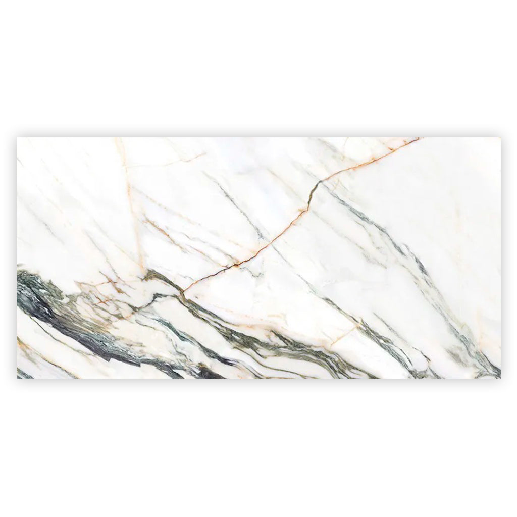 Ivory white with Green Vein 24x48 Polished Porcelain Large Format Tile (2 pack, 15.5 sq ft/case)