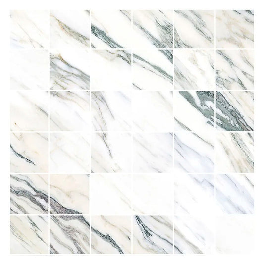 Ivory White Green Vein 12x12 Polished Square Porcelain Mosaic Tile (11 pack, 10.65 sq ft/case) - Sample