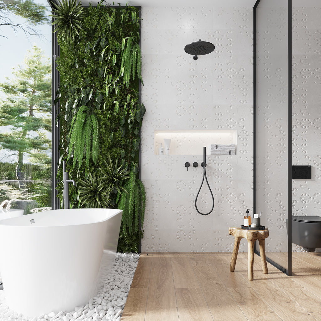 White 12x36 Matte Floral Ceramic Large Format Tile (25 Cases, 290.75 sqft/Pallet)