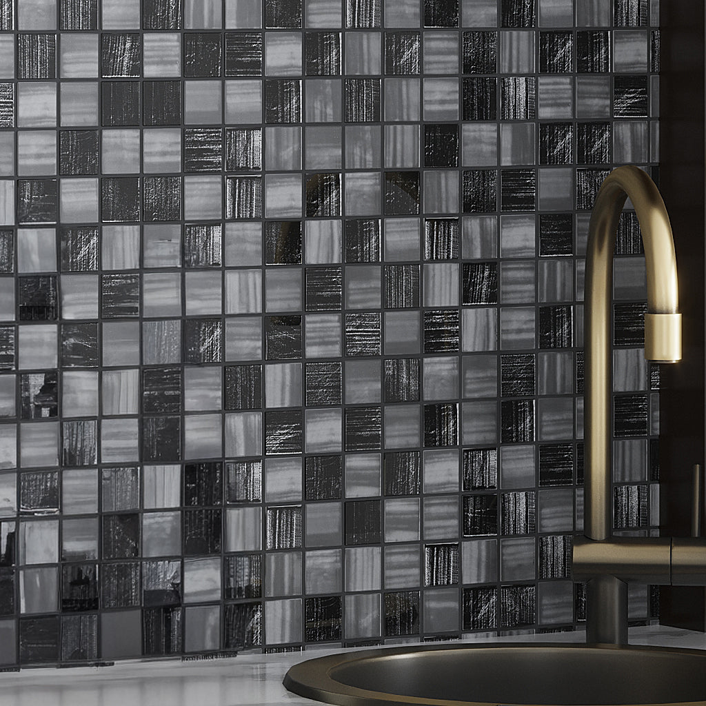 Black 11x11 Glossy Matte Square Glass Mosaic Tile (5 pack, 4.43 sq ft/case)