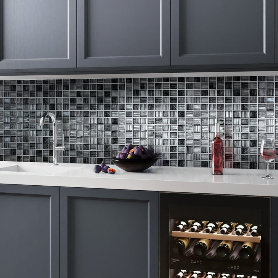 11 x 11 Black Polished and Matte Finished Glass Mosaic Tile Create Your Dream Look with Black