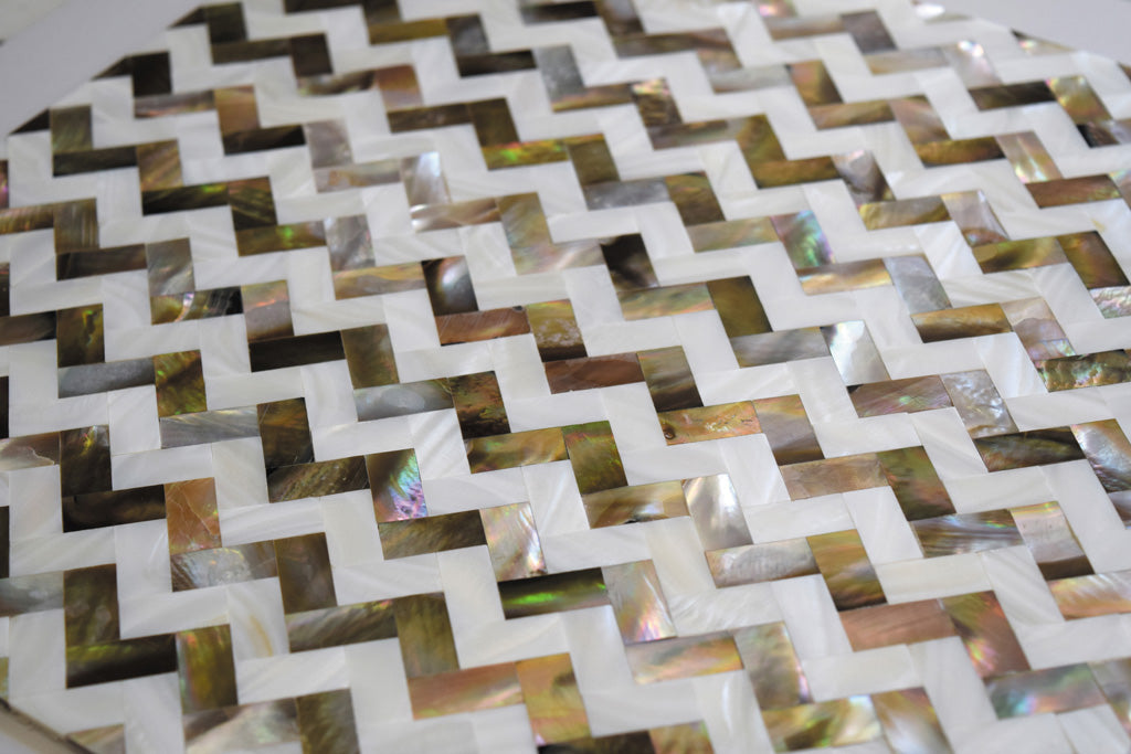 Brown and White Mother of Pearl Herringbone Mosaic Tile