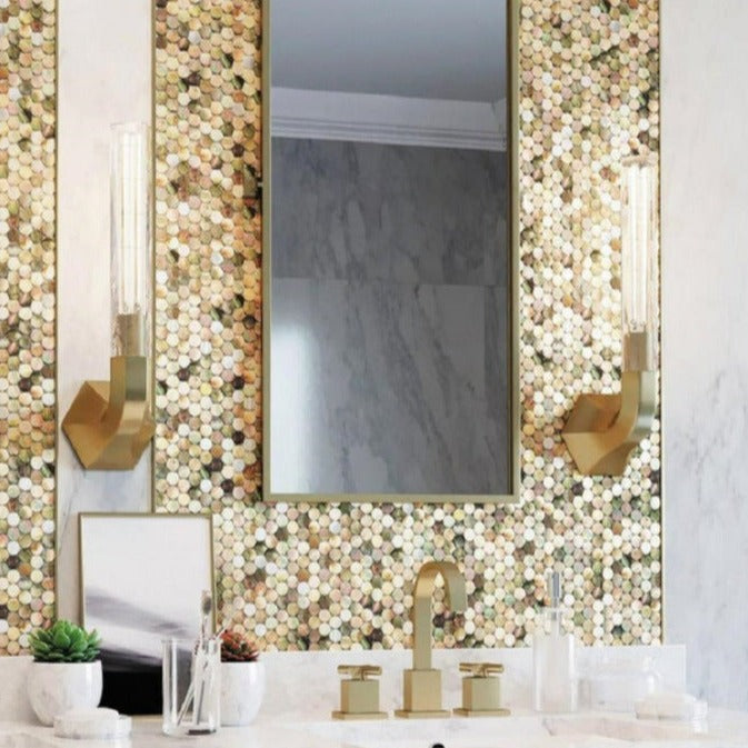 11x11 Beige and Brown Penny Round Mosaic Tile