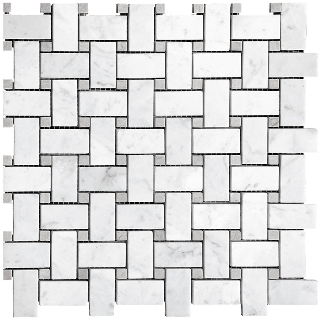 White 12x12 Basketweave Polished Marble Mosaic Tile (5 pack, 5 sq ft/case) - Sample