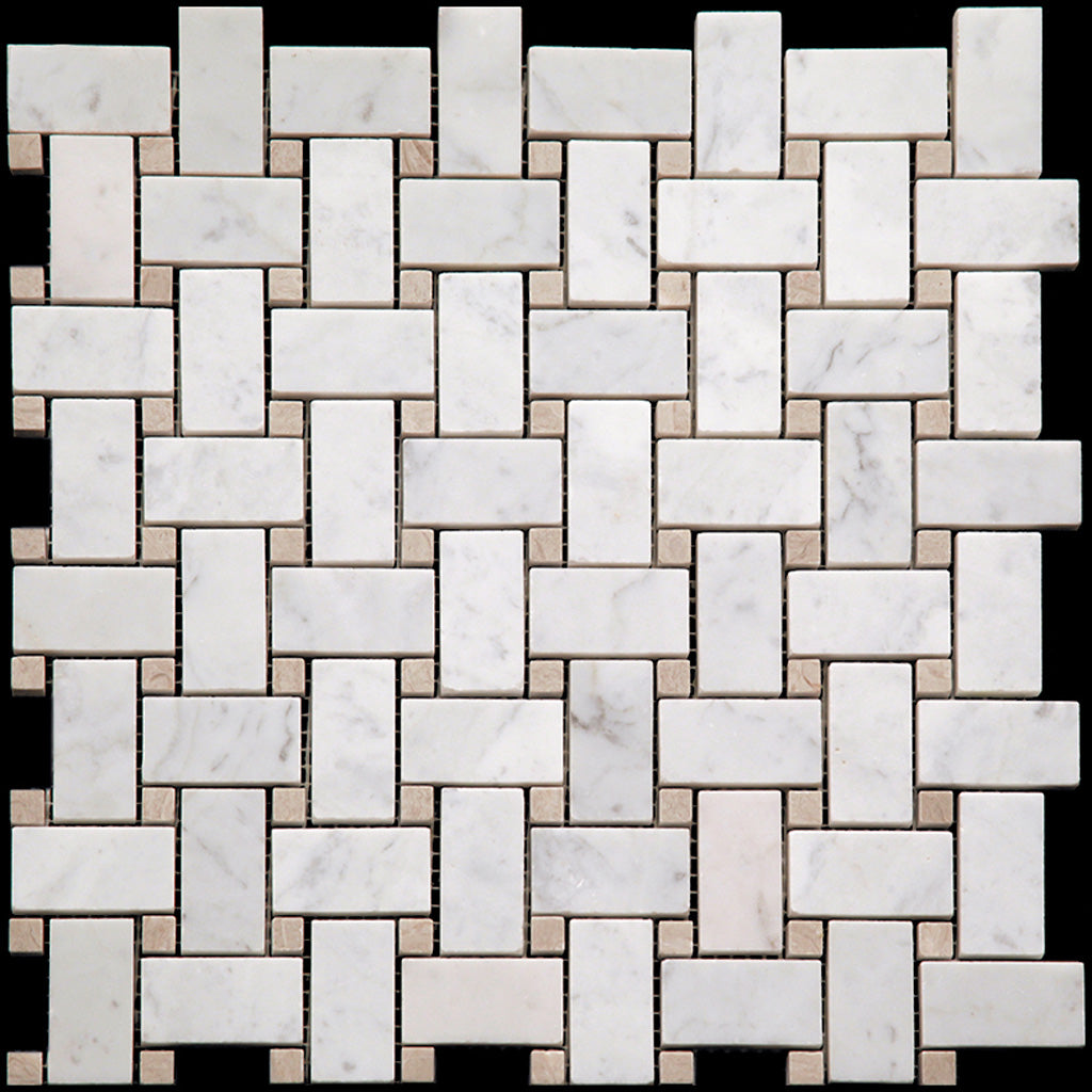 White 12x12 Basketweave Polished Marble Mosaic Tile (5 pack, 5 sq ft/case) - Sample