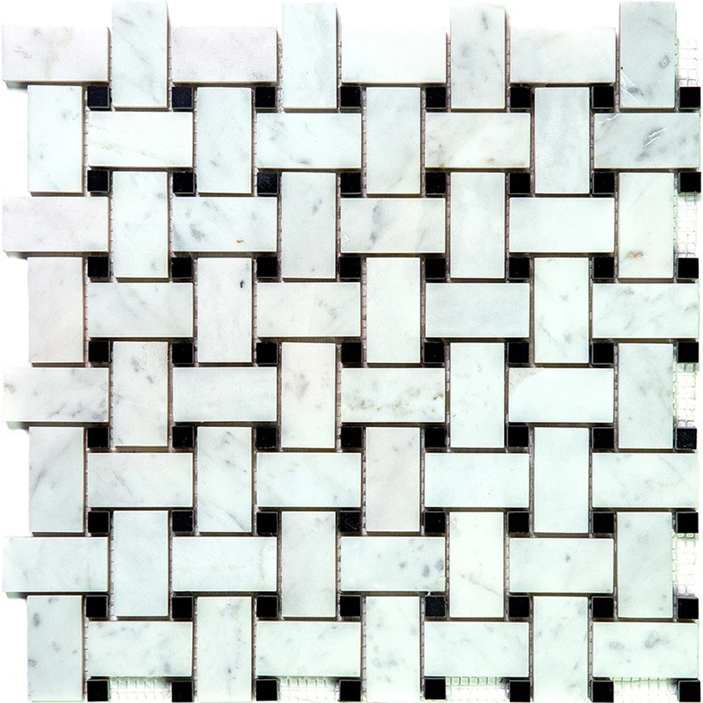 White 12x12 Polished Marble Basketweave Mosaic Tile (5 pack, 5 sq ft/case) - Sample