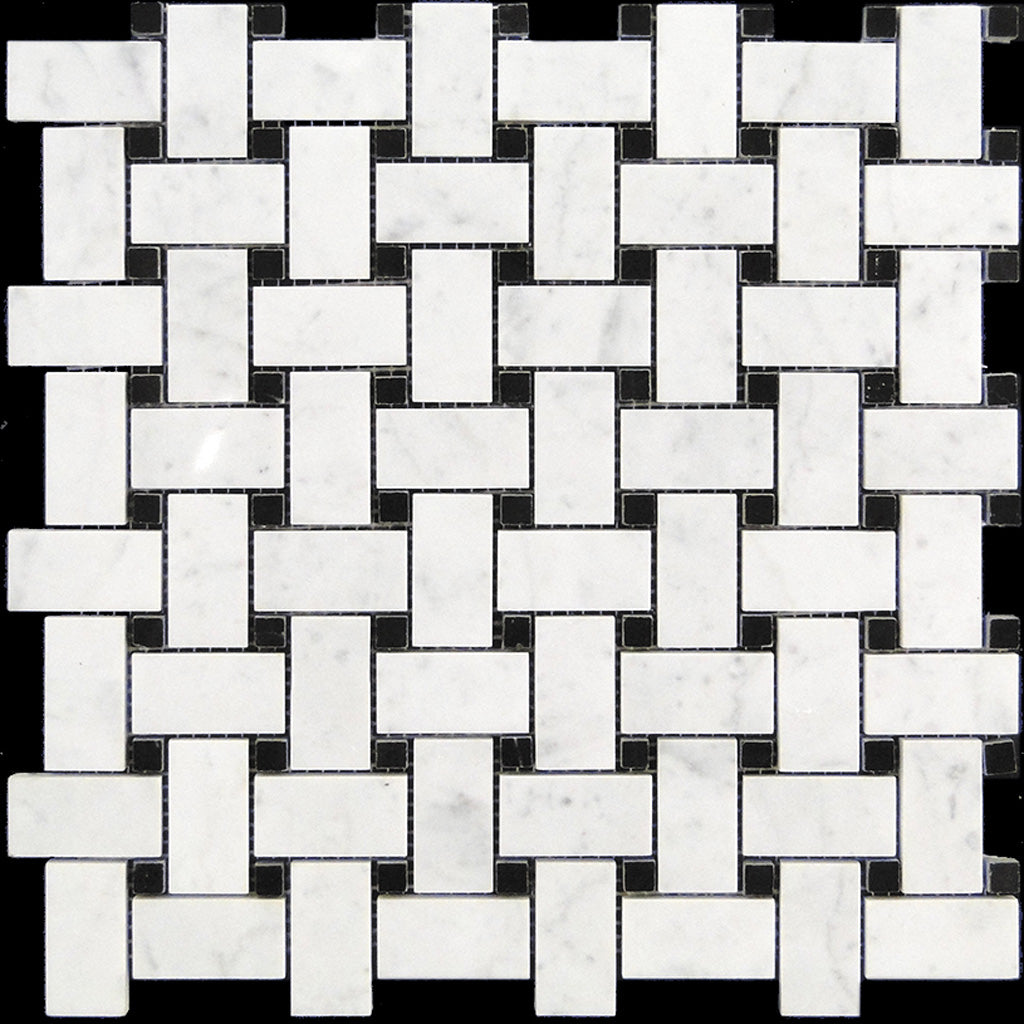 White 12x12 Polished Marble Basketweave Mosaic Tile (5 pack, 5 sq ft/case) - Sample