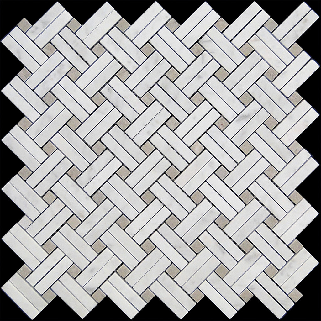 White 11x11 Polished Basketweave Marble Mosaic Tile (5 pack, 4.47 sq ft/case) - Sample