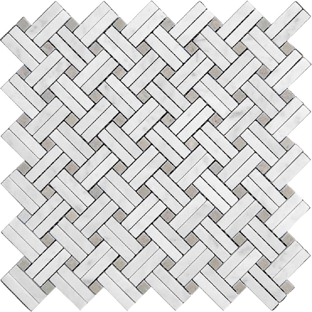 White 11x11 Polished Basketweave Marble Mosaic Tile (5 pack, 4.47 sq ft/case) - Sample