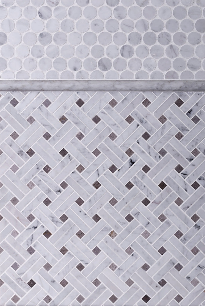 White 11x11 Polished Basketweave Marble Mosaic Tile (5 pack, 4.47 sq ft/case) - Sample