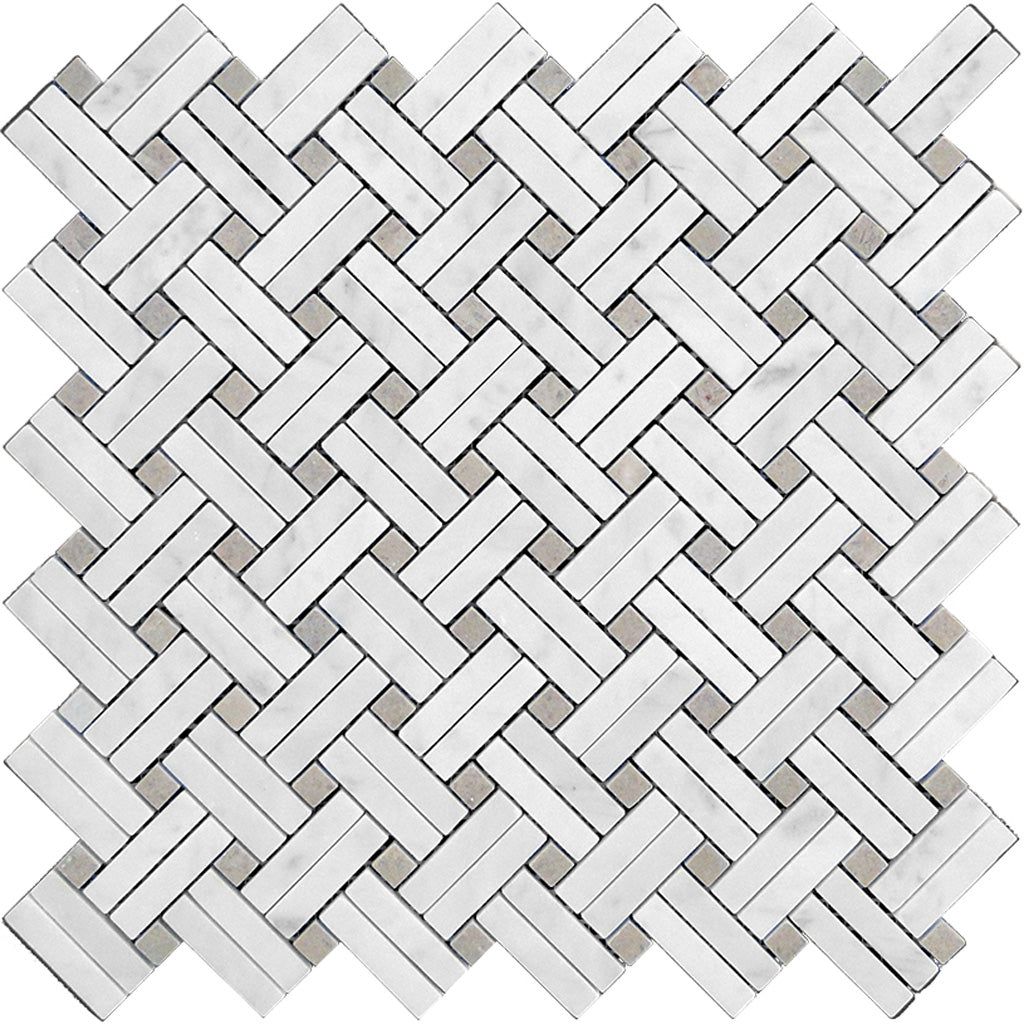 White 11x11 Polished Basketweave Marble Mosaic Tile (5 pack, 4.47 sq ft/case) - Sample