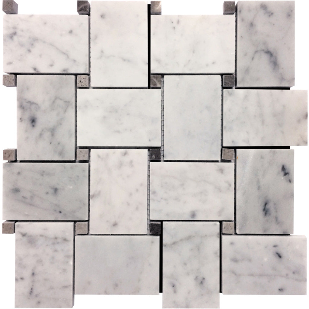 White 11x11 Basketweave Polished Marble Mosaic Tile (5 pack, 4.2 sq ft/case) - Sample