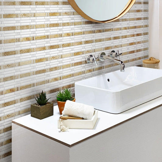 12x12 Beige and White Marble Mosaic Tile