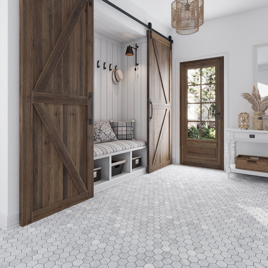 Powder White 12x12 Honed Hexagon Bianco Carrara Marble Mosaic Tile (5 pack, 4.83 sq ft/case)