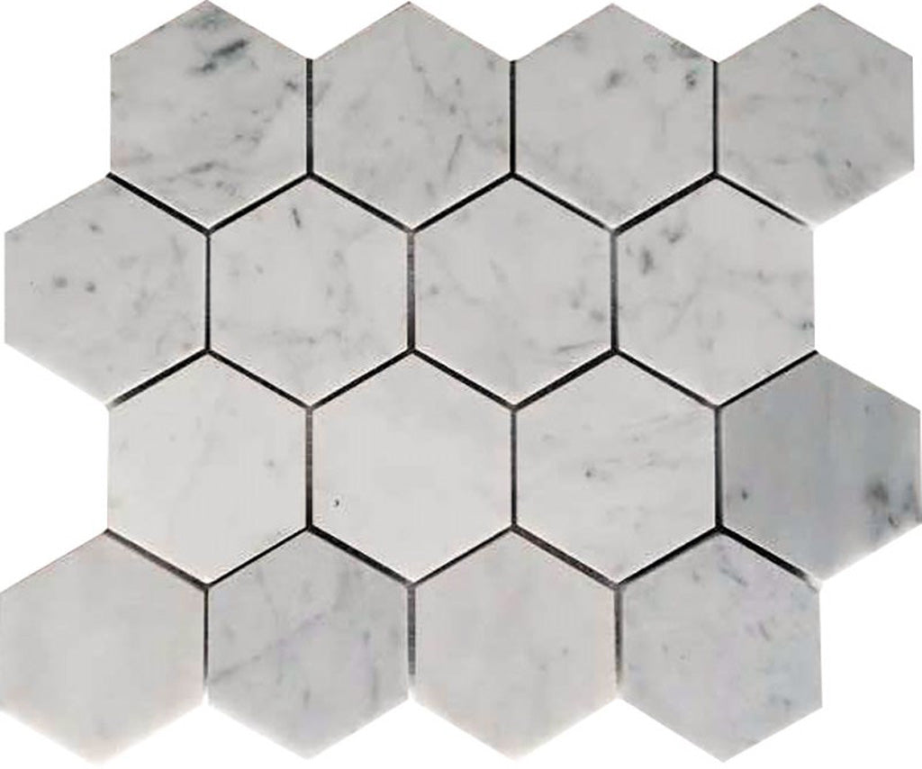 White 10x12 Polished Hexagon Marble Mosaic Tile (5 pack, 4.49 sq ft/case) - Sample