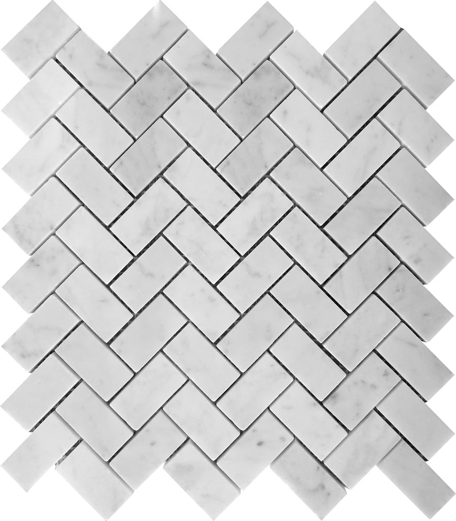 White 12x12 Polished Herringbone Marble Mosaic Tile (5 pack, 4.83 sq ft/case) - Sample