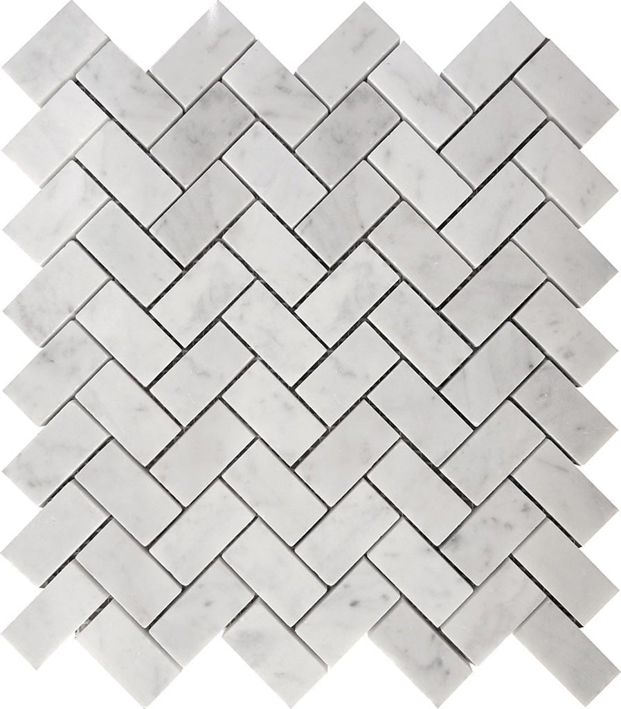 White 12x12 Polished Herringbone Marble Mosaic Tile (5 pack, 4.83 sq ft/case) - Sample
