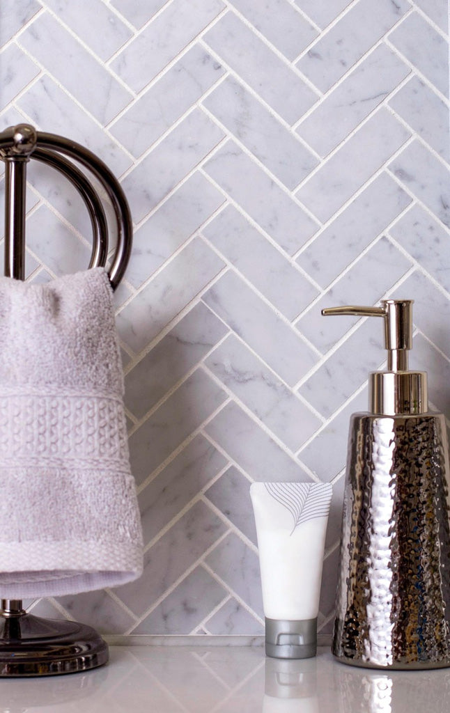 12x12 White Herringbone Mosaic Tile