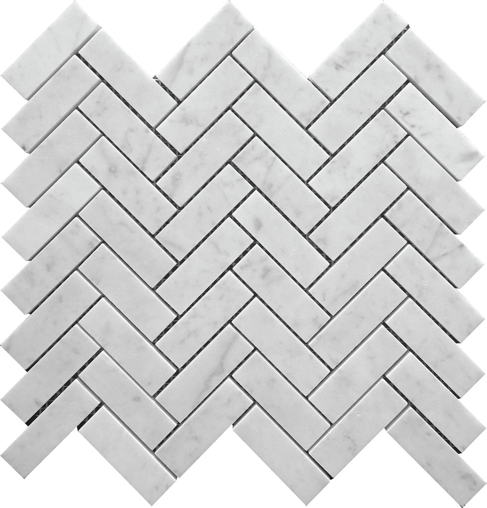 White 12x12 Polished Herringbone Marble Mosaic Tile (5 pack, 5.29 sq ft/case) - Sample