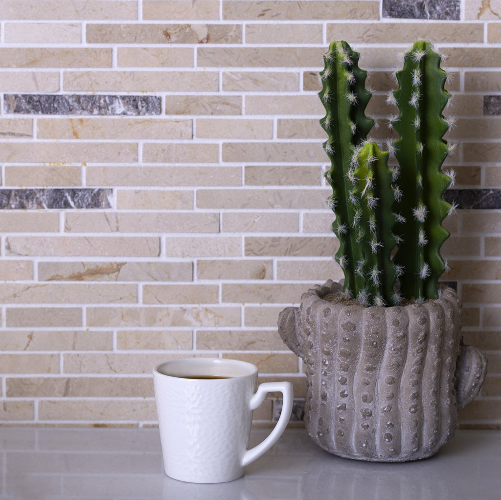 11x12 Beige Linear Polished Mosaic Marble Tile