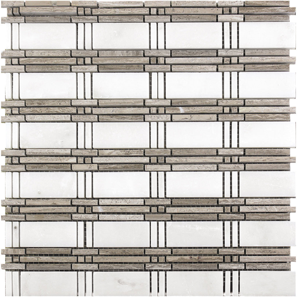 White 12x12 Polished Brick Marble Mosaic Tile (5 pack, 5 sq ft/case) - Sample