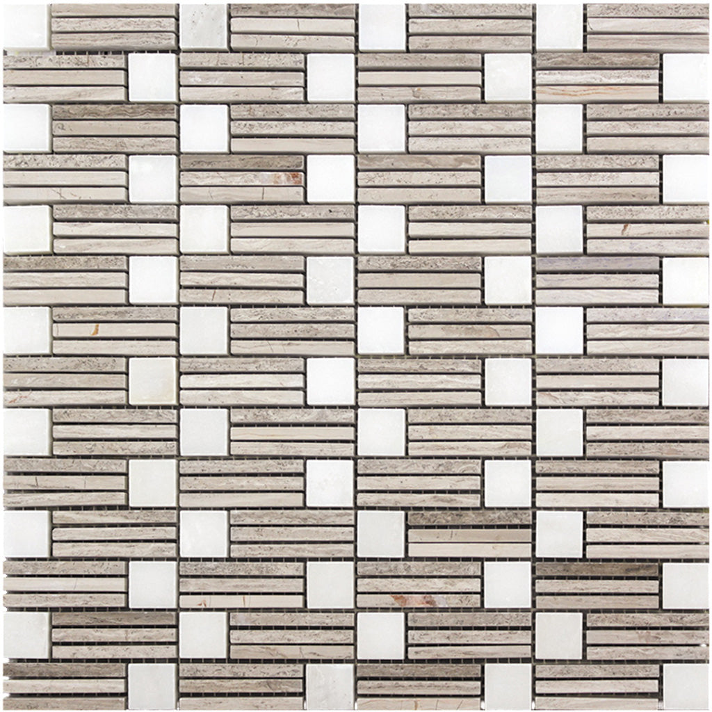 White Beige 12x12 Polished Brick Marble Mosaic Tile (5 pack, 5 sq ft/case) - Sample