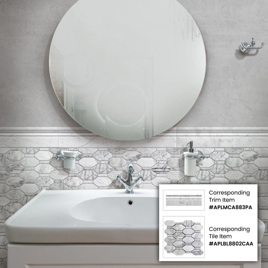 White 4x12 Polished Marble Baseboard Crown Tile Trim (10 pack, 3.33 sq ft/case) - Sample