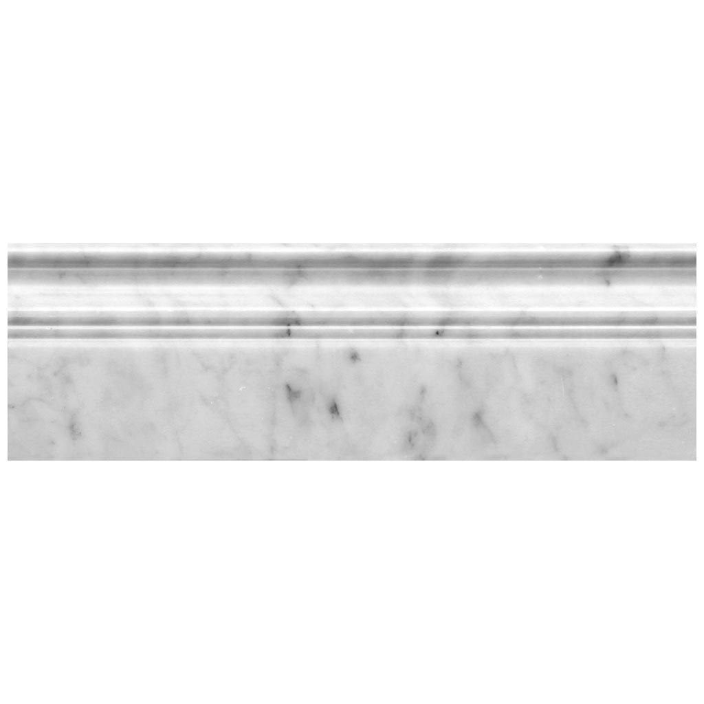 White 4x12 Polished Marble Baseboard Crown Tile Trim (10 pack, 3.33 sq ft/case) - Sample