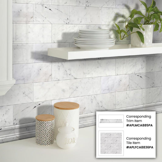 White 2x12 Polished Marble Chair Rail Step Tile Trim (10 pack, 1.667 sq ft/case) - Sample