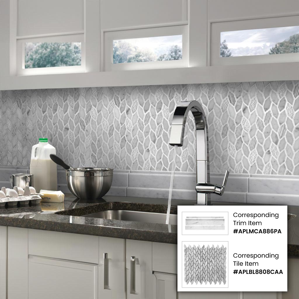 4x12 White Marble Polished Baseboard Tile Trim