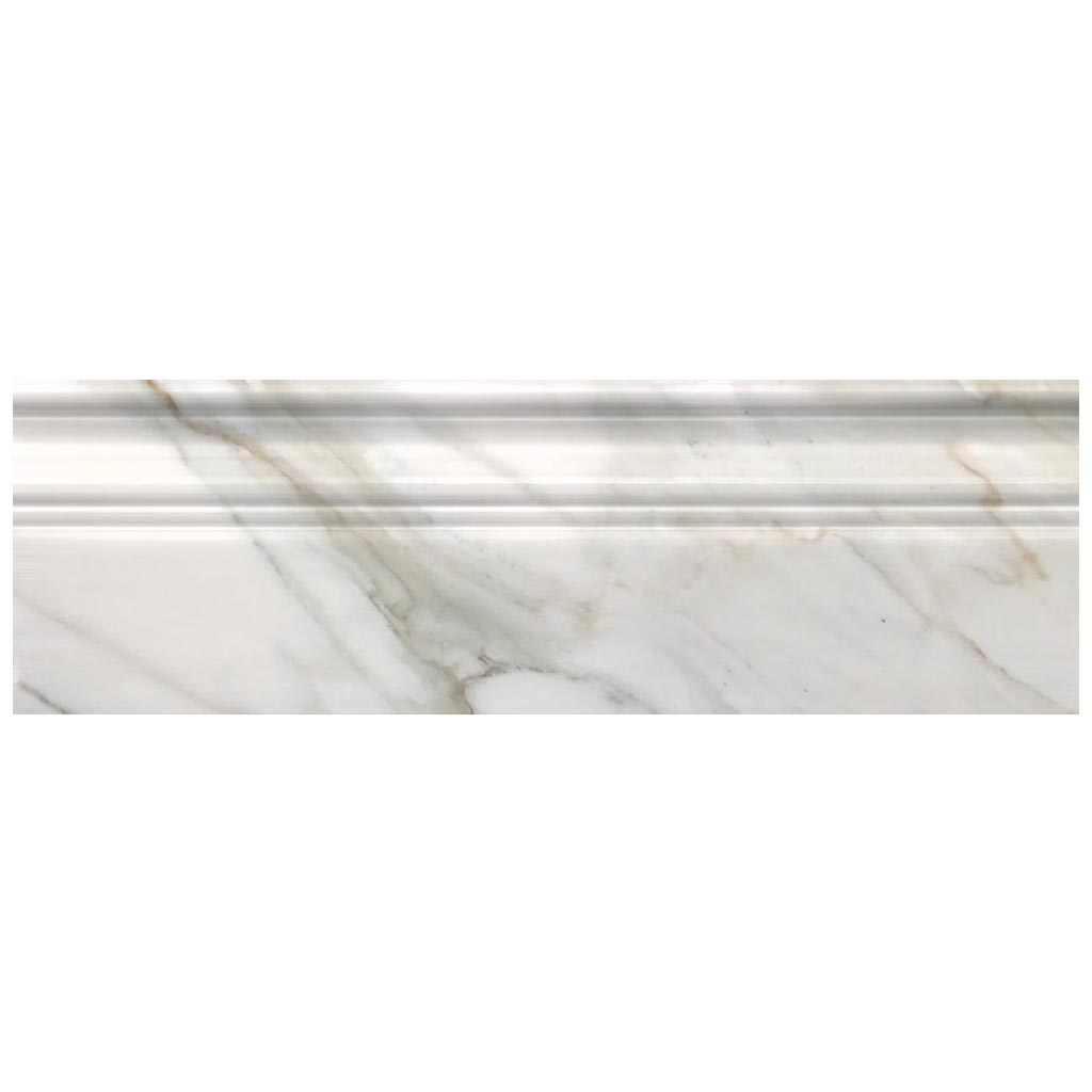White 4x12 Polished Marble Crown Baseboard Tile Trim (10 pack, 3.33 sq ft/case) - Sample