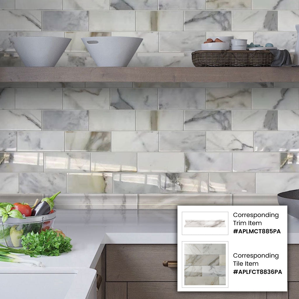 White 3x6 Polished Marble Subway Tile (40 pack, 5 sq ft/case) - Sample