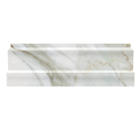 White 4x12 Polished Marble Step Baseboard Tile Trim (10 pack, 3.33 sq ft/case) - Sample