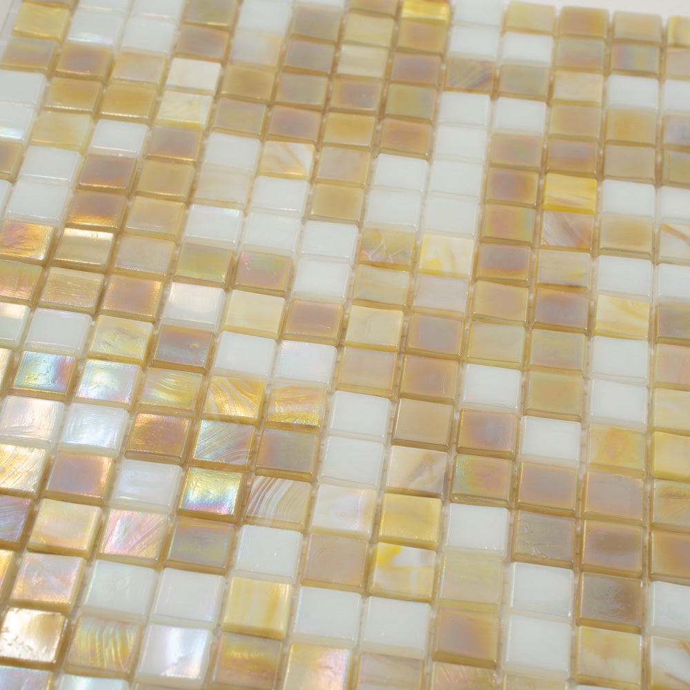 Yellow Gold White 12x12 Glossy Uniform Square Glass Mosaic Tile (20 pack, 18.69 sq ft/case) - Sample