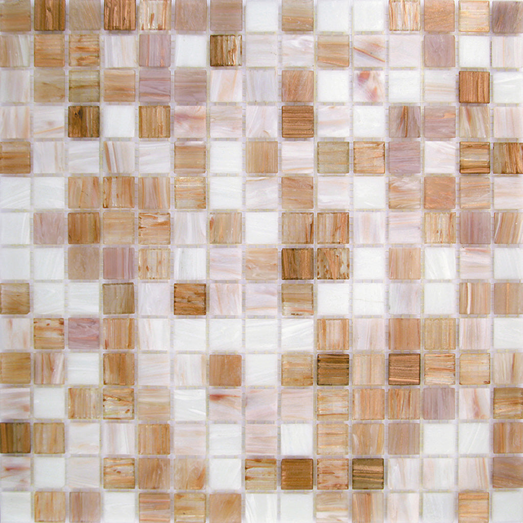 Beige and White Glossy Glass Mosaic Tile