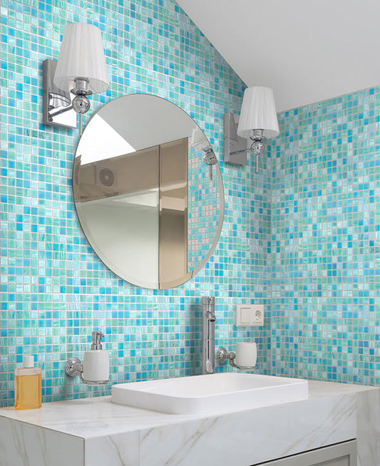 Baby Blue 12x12 Uniform Square Glossy Glass Mosaic Tile (20 pack, 20 sq ft/case) - Sample
