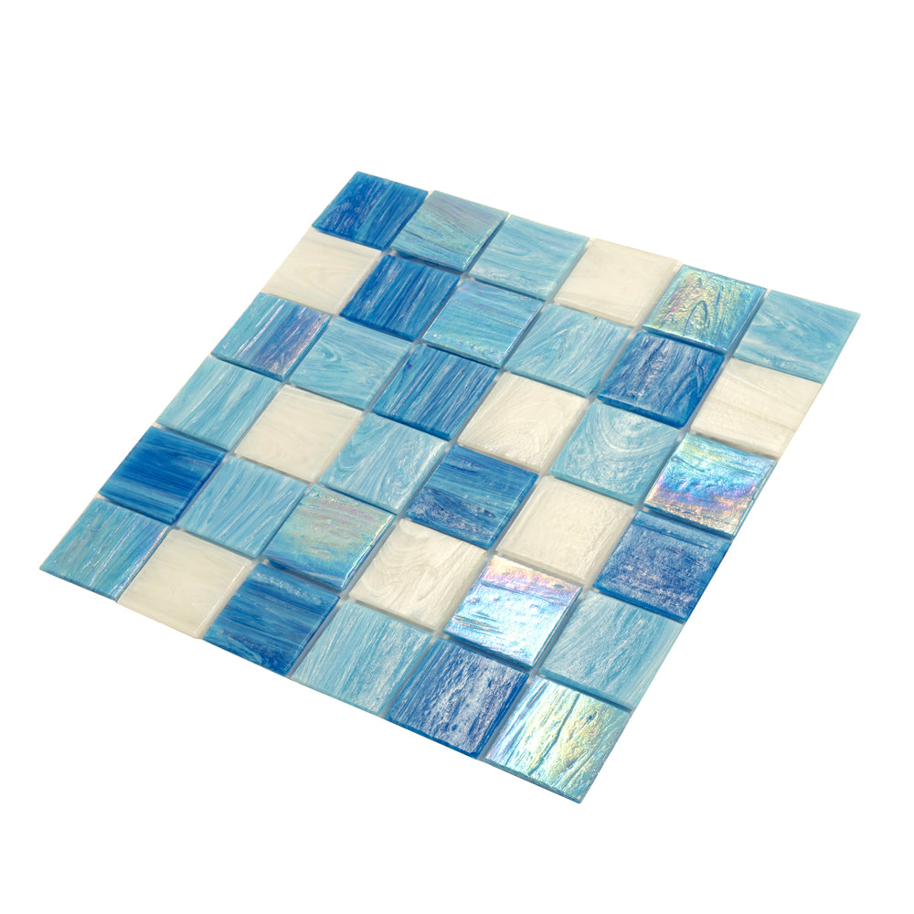 Blue White 12x12 Glossy Glass Uniform Square Mosaic Tile (20 pack, 20 sq ft/case)
