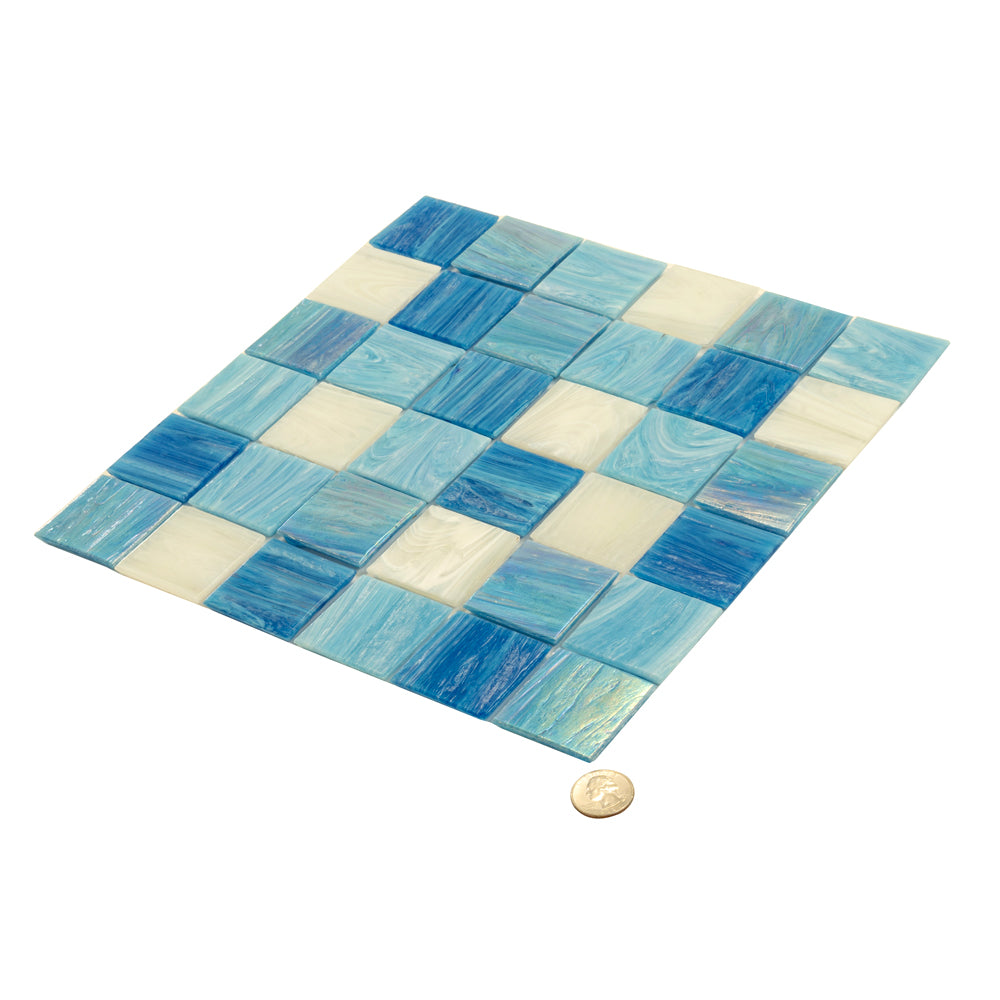 Blue White 12x12 Glossy Glass Uniform Square Mosaic Tile (20 pack, 20 sq ft/case)