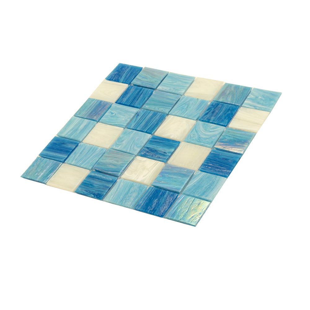 Blue White 12x12 Glossy Glass Uniform Square Mosaic Tile (20 pack, 20 sq ft/case)